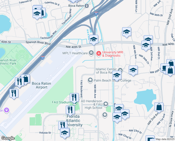 map of restaurants, bars, coffee shops, grocery stores, and more near 903 Northwest 35th Street in Boca Raton