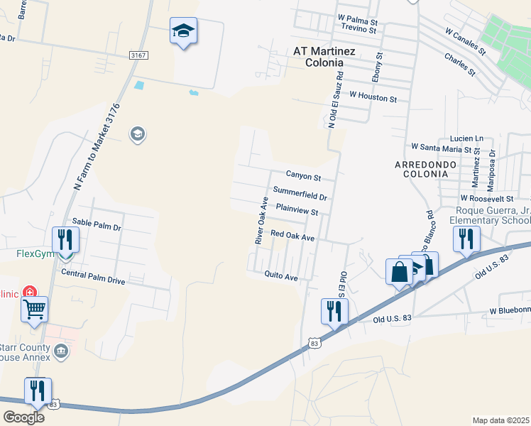 map of restaurants, bars, coffee shops, grocery stores, and more near 1800 Margarita Avenue in Rio Grande City