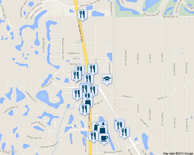 map of restaurants, bars, coffee shops, grocery stores, and more near 24591 Production Cir in Bonita Springs