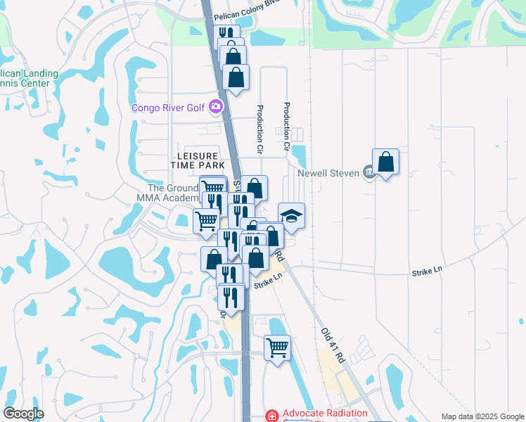 map of restaurants, bars, coffee shops, grocery stores, and more near 24591 Production Cir in Bonita Springs