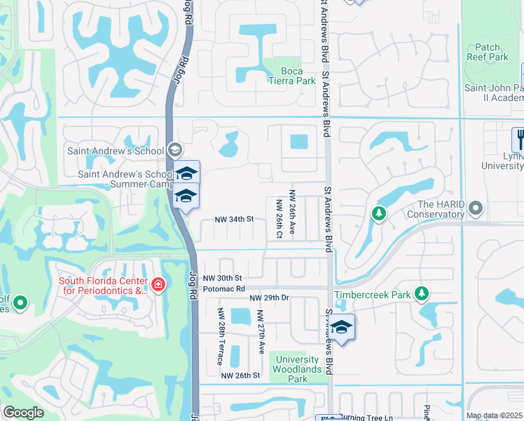 map of restaurants, bars, coffee shops, grocery stores, and more near 3465 Northwest 27th Avenue in Boca Raton