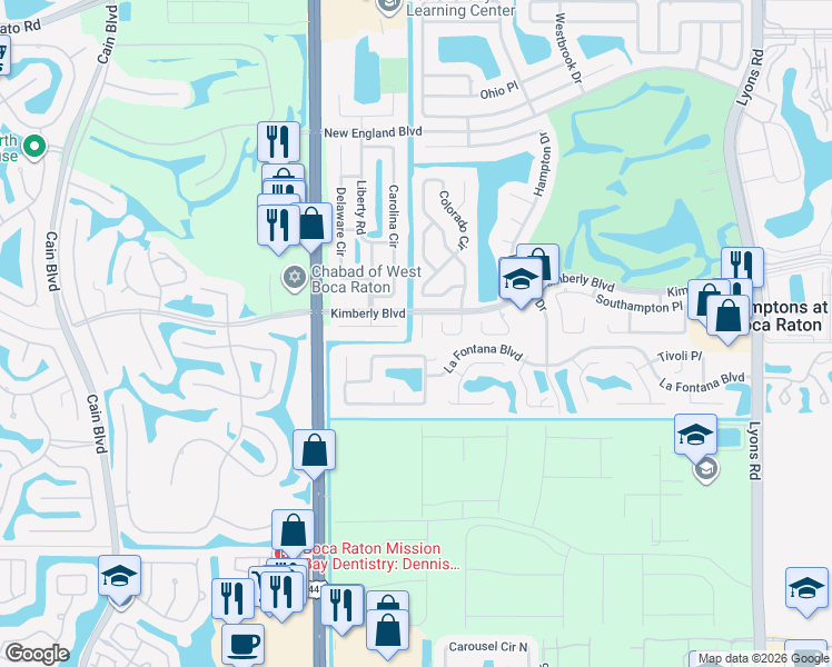 map of restaurants, bars, coffee shops, grocery stores, and more near 9812 Liberty Court in Boca Raton