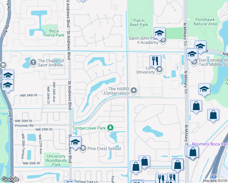 map of restaurants, bars, coffee shops, grocery stores, and more near 3360 Northwest 23rd Terrace in Boca Raton