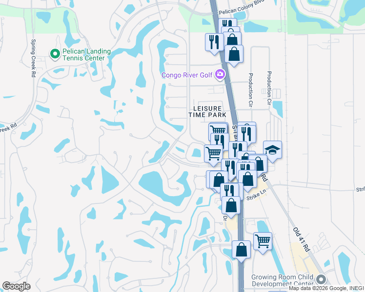 map of restaurants, bars, coffee shops, grocery stores, and more near 3465 Lake Crest Drive in Bonita Springs