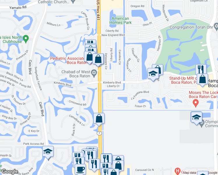 map of restaurants, bars, coffee shops, grocery stores, and more near 9896 Liberty Court in Boca Raton