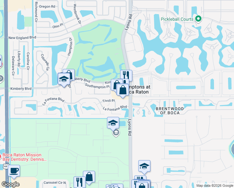 map of restaurants, bars, coffee shops, grocery stores, and more near 9070 Kimberly Boulevard in Boca Raton
