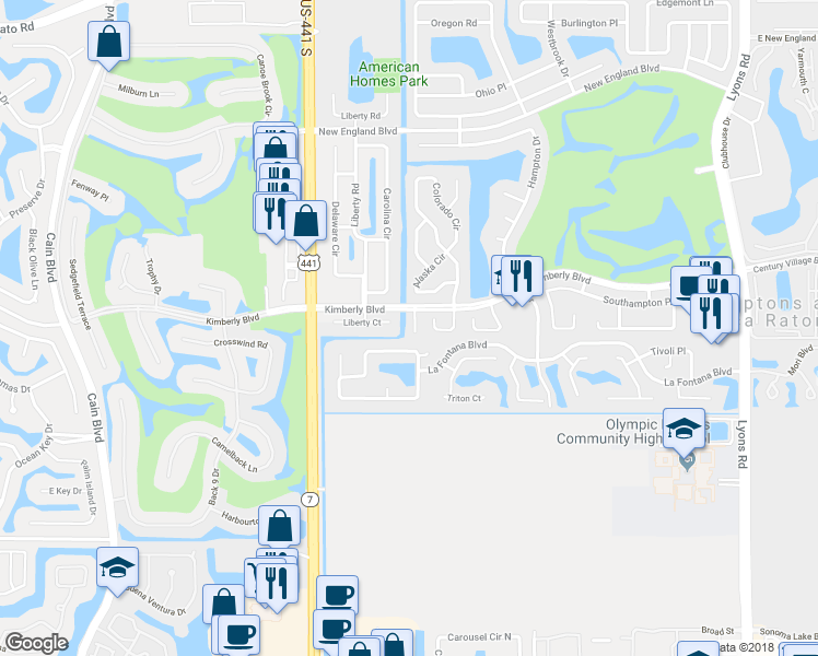 map of restaurants, bars, coffee shops, grocery stores, and more near 9812 Liberty Court in Boca Raton
