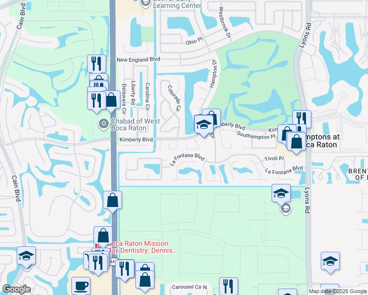 map of restaurants, bars, coffee shops, grocery stores, and more near 9628 Wyoming Court in Boca Raton