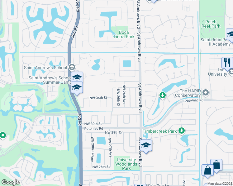 map of restaurants, bars, coffee shops, grocery stores, and more near 3510 Northwest 26th Court in Boca Raton