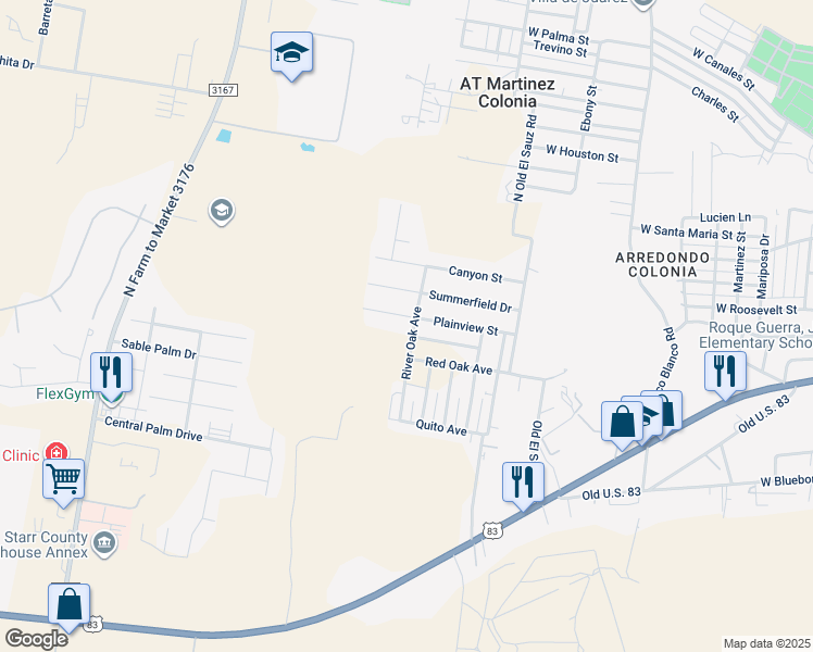 map of restaurants, bars, coffee shops, grocery stores, and more near 1800 Margarita Avenue in Rio Grande City