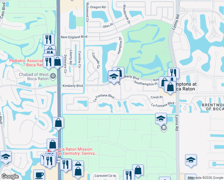 map of restaurants, bars, coffee shops, grocery stores, and more near 9556 Wyoming Court in Boca Raton