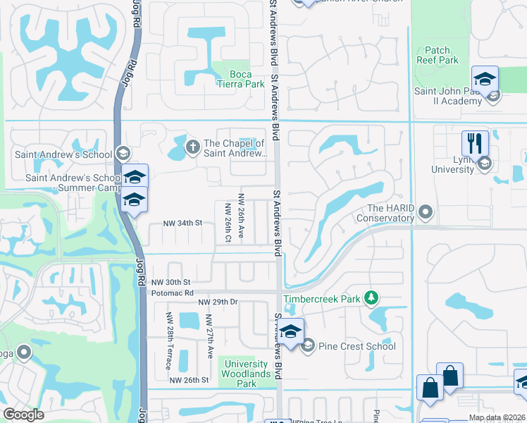 map of restaurants, bars, coffee shops, grocery stores, and more near 3510 Northwest 25th Terrace in Boca Raton