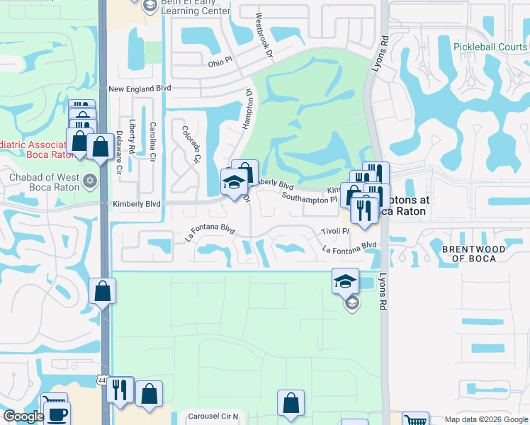 map of restaurants, bars, coffee shops, grocery stores, and more near 9435 Southampton Place in Boca Raton