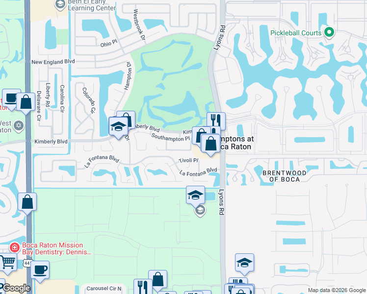 map of restaurants, bars, coffee shops, grocery stores, and more near 9216 Southampton Place in Boca Raton