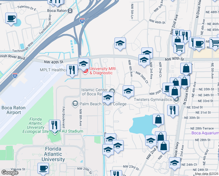 map of restaurants, bars, coffee shops, grocery stores, and more near in Boca Raton