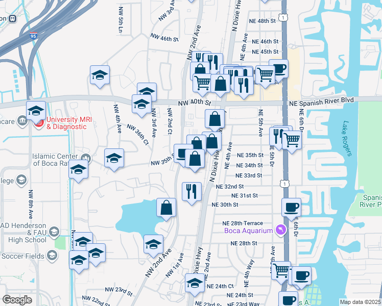 map of restaurants, bars, coffee shops, grocery stores, and more near 3500 Northwest 2nd Avenue in Boca Raton