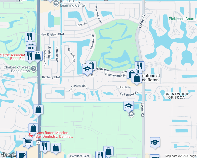 map of restaurants, bars, coffee shops, grocery stores, and more near 9435 Southampton Place in Boca Raton