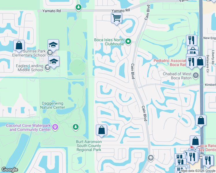 map of restaurants, bars, coffee shops, grocery stores, and more near 19614 Star Island Drive in Boca Raton