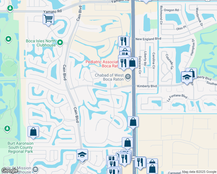 map of restaurants, bars, coffee shops, grocery stores, and more near 19653 Back 9 Drive in Boca Raton