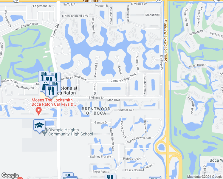 map of restaurants, bars, coffee shops, grocery stores, and more near 98 Dorset C in Boca Raton