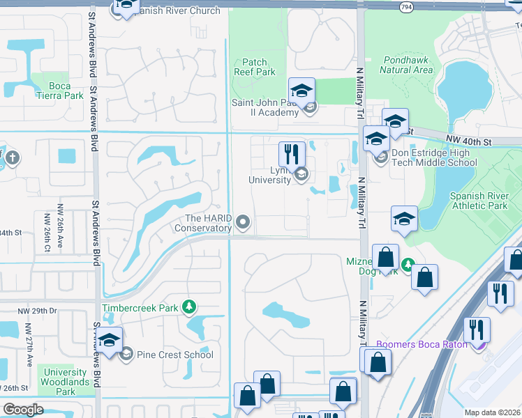 map of restaurants, bars, coffee shops, grocery stores, and more near 3601 North Military Trail in Boca Raton