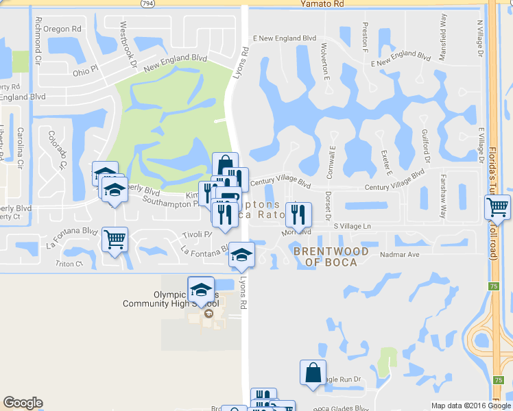 map of restaurants, bars, coffee shops, grocery stores, and more near 42 Brighton A in Boca Raton