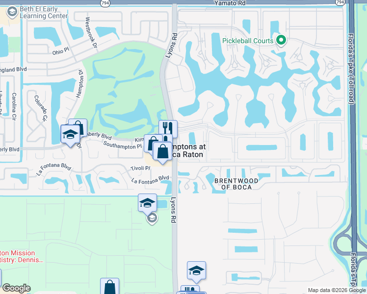 map of restaurants, bars, coffee shops, grocery stores, and more near 42 Brighton A in Boca Raton