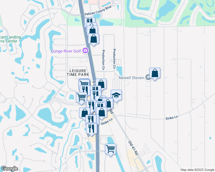 map of restaurants, bars, coffee shops, grocery stores, and more near 24481 South Tamiami Trail in Bonita Springs