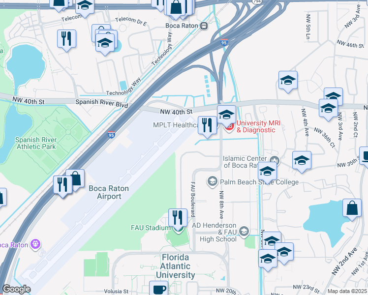 map of restaurants, bars, coffee shops, grocery stores, and more near 903 Northwest 35th Street in Boca Raton