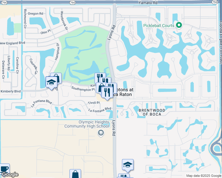 map of restaurants, bars, coffee shops, grocery stores, and more near 9050 Kimberly Boulevard in Boca Raton