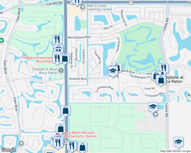 map of restaurants, bars, coffee shops, grocery stores, and more near 9751 Alaska Circle in Boca Raton