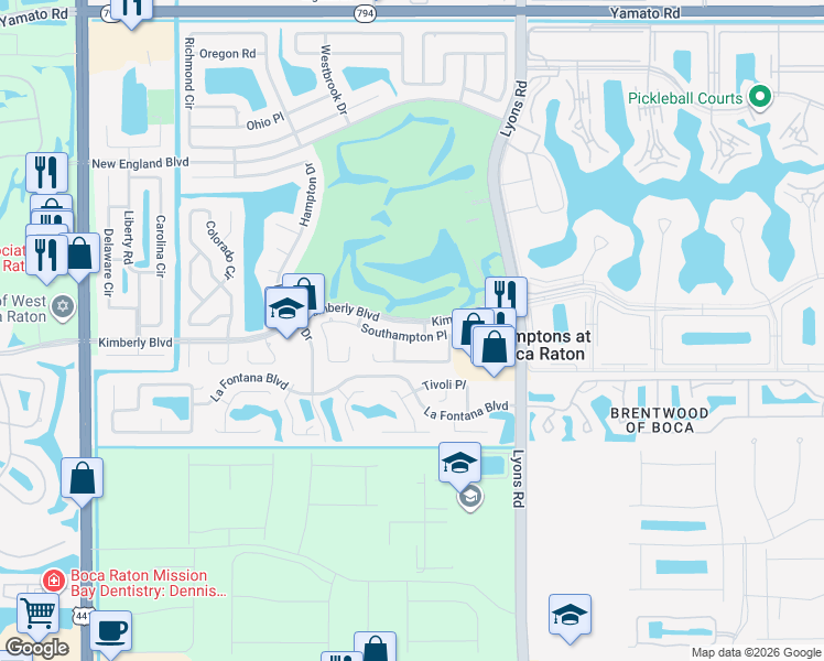 map of restaurants, bars, coffee shops, grocery stores, and more near 9319 Southampton Place in Boca Raton
