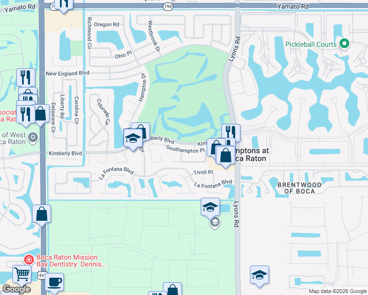 map of restaurants, bars, coffee shops, grocery stores, and more near 9319 Southampton Place in Boca Raton