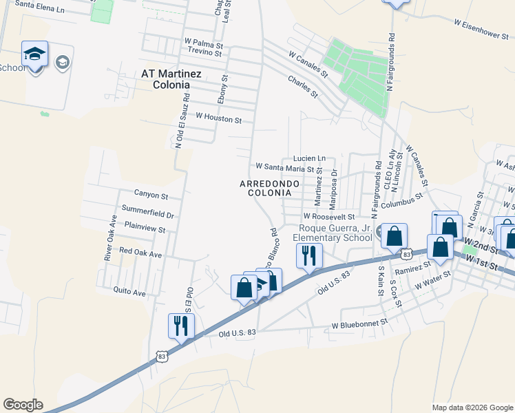 map of restaurants, bars, coffee shops, grocery stores, and more near 339 North Charco Blanco Road in Rio Grande City