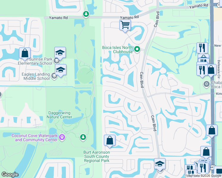 map of restaurants, bars, coffee shops, grocery stores, and more near 19706 Dinner Key Drive in Boca Raton