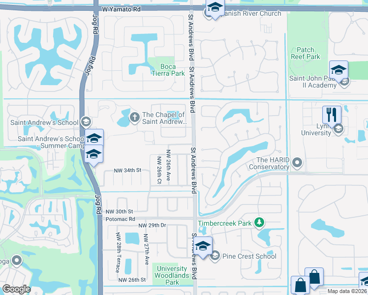 map of restaurants, bars, coffee shops, grocery stores, and more near 2532 Northwest 37th Street in Boca Raton