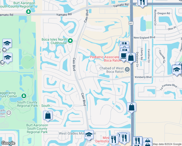 map of restaurants, bars, coffee shops, grocery stores, and more near 10468 Augusta Court in Boca Raton