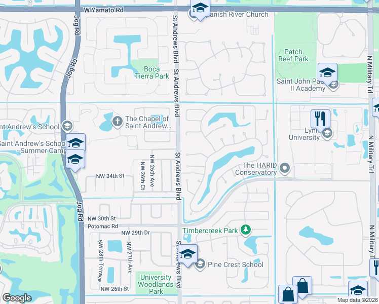 map of restaurants, bars, coffee shops, grocery stores, and more near 2413 Northwest 36th Street in Boca Raton