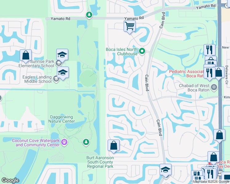 map of restaurants, bars, coffee shops, grocery stores, and more near 19706 Dinner Key Drive in Boca Raton
