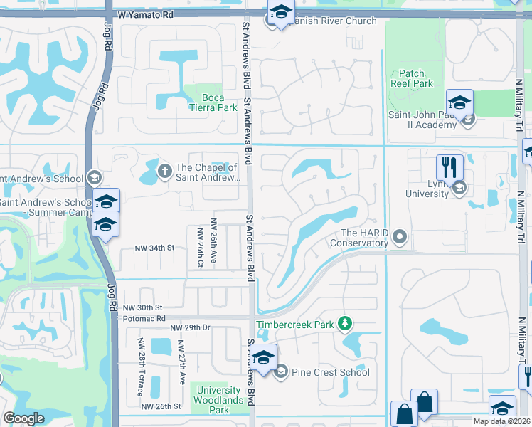 map of restaurants, bars, coffee shops, grocery stores, and more near 2413 Northwest 36th Street in Boca Raton