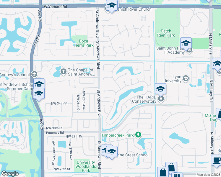 map of restaurants, bars, coffee shops, grocery stores, and more near 2413 Northwest 36th Street in Boca Raton