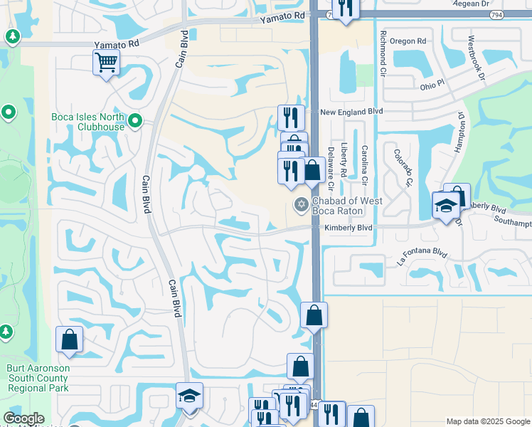 map of restaurants, bars, coffee shops, grocery stores, and more near 19641 Back 9 Drive in Boca Raton