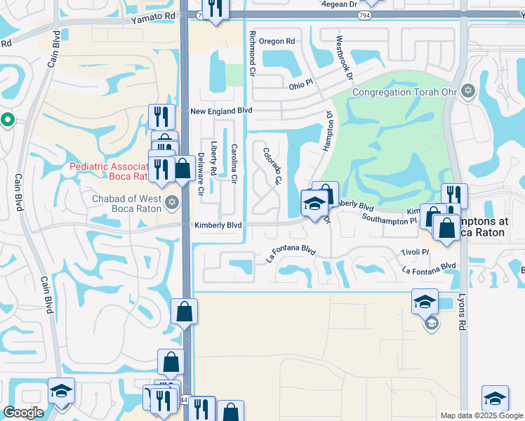 map of restaurants, bars, coffee shops, grocery stores, and more near 9751 Alaska Circle in Boca Raton