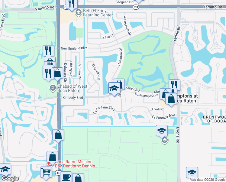 map of restaurants, bars, coffee shops, grocery stores, and more near 9534 Silverspring Lane in Boca Raton
