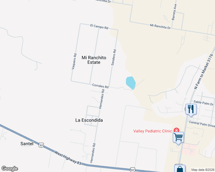 map of restaurants, bars, coffee shops, grocery stores, and more near 201 Sendero Road in Rio Grande City
