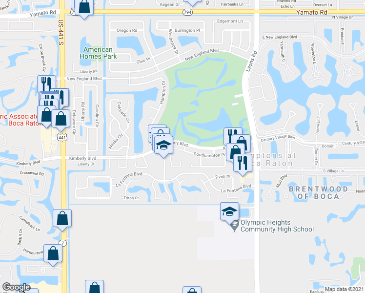 map of restaurants, bars, coffee shops, grocery stores, and more near 9361 Southampton Place in Boca Raton