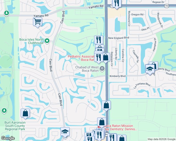 map of restaurants, bars, coffee shops, grocery stores, and more near 19641 Back 9 Drive in Boca Raton