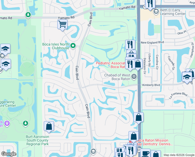 map of restaurants, bars, coffee shops, grocery stores, and more near 10468 Augusta Court in Boca Raton