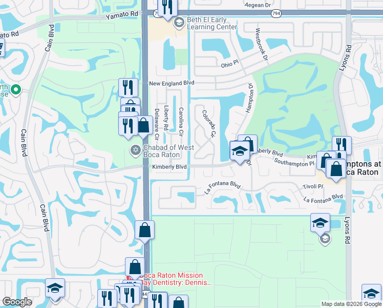 map of restaurants, bars, coffee shops, grocery stores, and more near 9781 Alaska Circle in Boca Raton