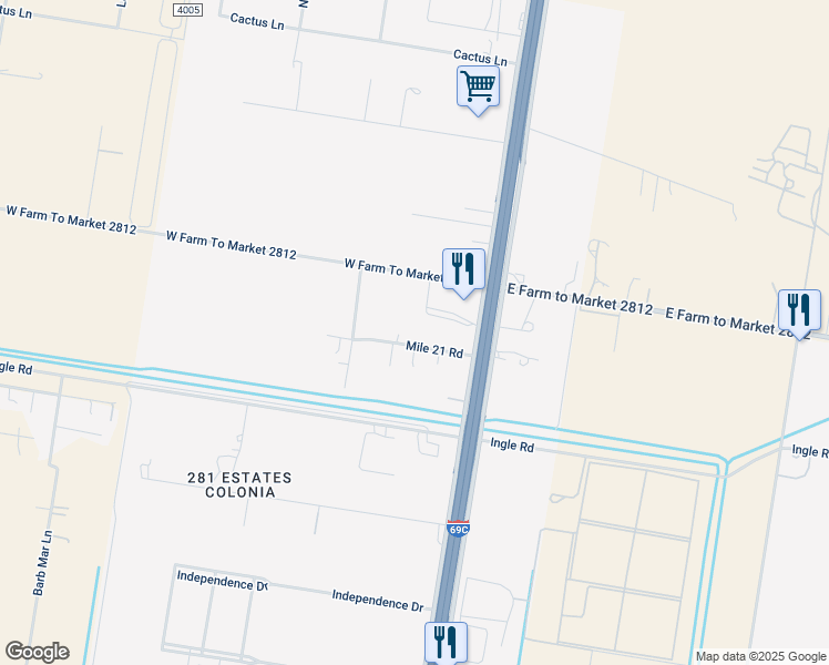 map of restaurants, bars, coffee shops, grocery stores, and more near 207 West Mile 21 Road in Edinburg